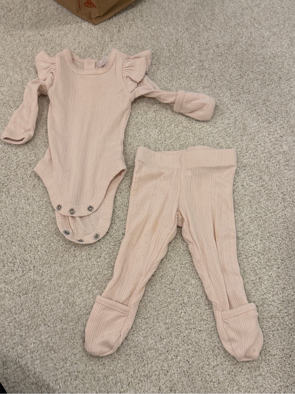 Nordstrom Light Pink Ribbed One-Piece with Footed Pants